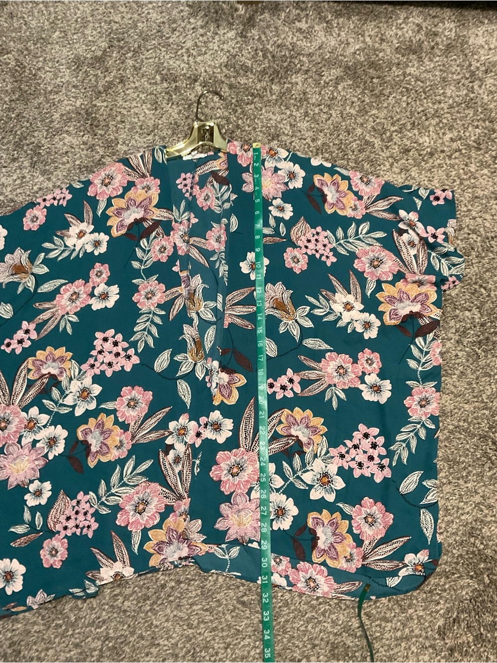 Maurices Teal Floral Kimono Open Front Shrug/Cover Up - One Size - Picture 8 of 8